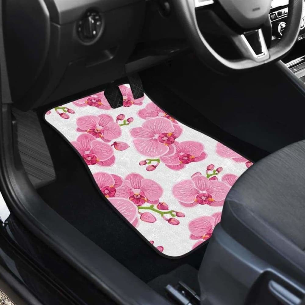 Pink Purple Orchid Pattern Background Front And Back Car Mats