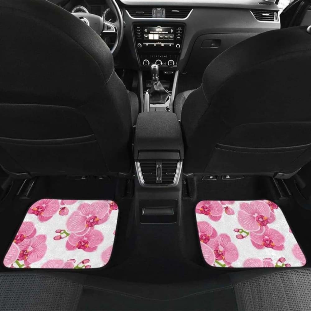 Pink Purple Orchid Pattern Background Front And Back Car Mats