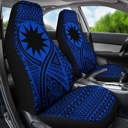 Nauru Car Seat Cover - Nauru Flag Polynesian Tattoo Blue -