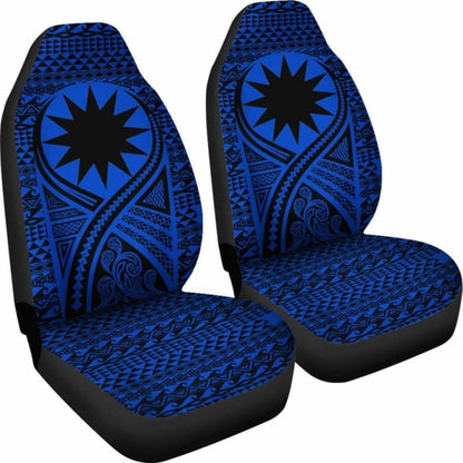 Nauru Car Seat Cover - Nauru Flag Polynesian Tattoo Blue -