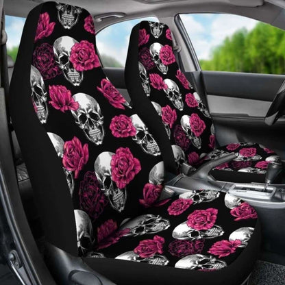 Pink Floral Skull Car Seat Covers