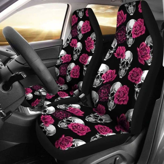 Pink Floral Skull Car Seat Covers
