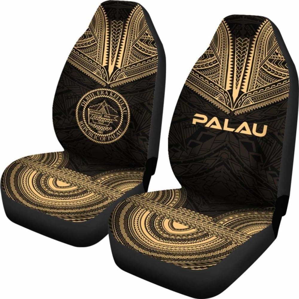 Palau Car Seat Cover - Palau Seal Polynesian Chief Tattoo Gold Version -