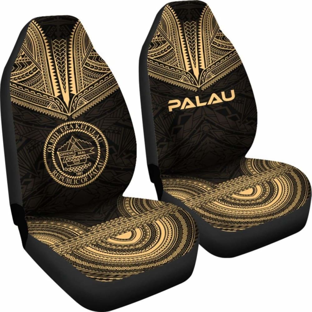 Palau Car Seat Cover - Palau Seal Polynesian Chief Tattoo Gold Version -
