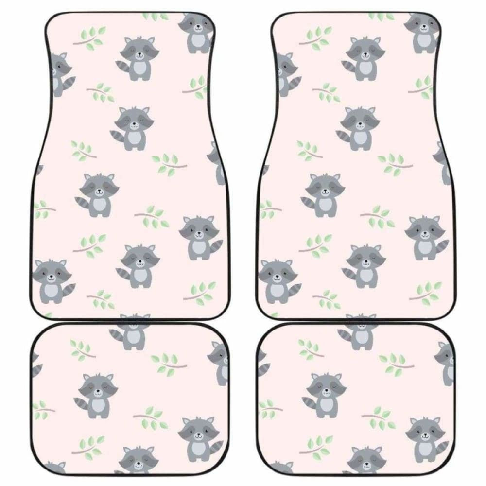 Cute Raccoons Leaves Pattern Front And Back Car Mats