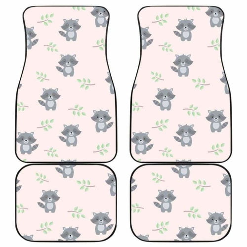 Cute Raccoons Leaves Pattern Front And Back Car Mats