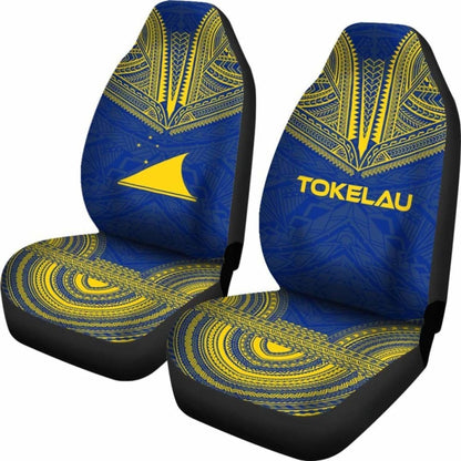 Tokelau Car Seat Cover - Tokelau Flag Polynesian Chief Tattoo Blue Version -