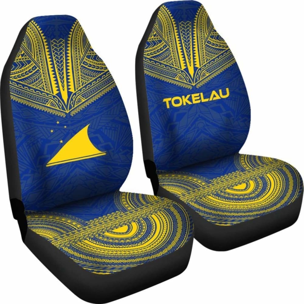 Tokelau Car Seat Cover - Tokelau Flag Polynesian Chief Tattoo Blue Version -