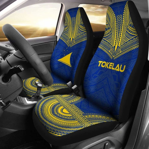 Tokelau Car Seat Cover - Tokelau Flag Polynesian Chief Tattoo Blue Version -