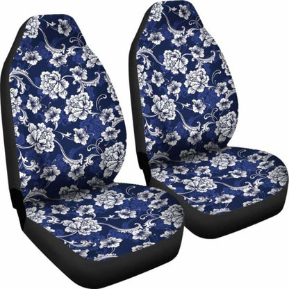 Dark Blue Baroque Flowers Elegant Floral Pattern Car Seat Covers