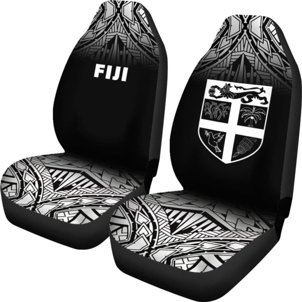 Fiji Tapa Car Seat Covers - Fiji Flag Polynesian Tattoo Fog Black -