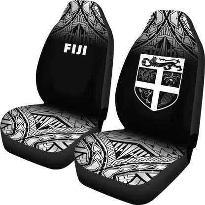Fiji Tapa Car Seat Covers - Fiji Flag Polynesian Tattoo Fog Black -