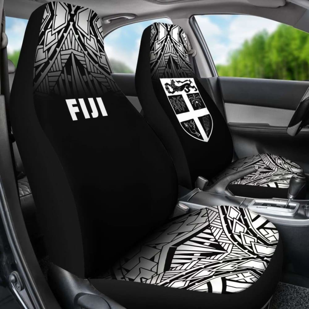 Fiji Tapa Car Seat Covers - Fiji Flag Polynesian Tattoo Fog Black -