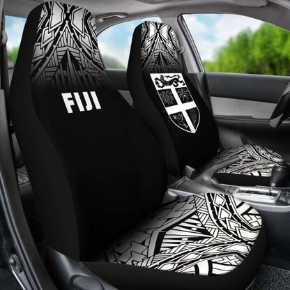 Fiji Tapa Car Seat Covers - Fiji Flag Polynesian Tattoo Fog Black -