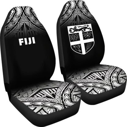 Fiji Tapa Car Seat Covers - Fiji Flag Polynesian Tattoo Fog Black -