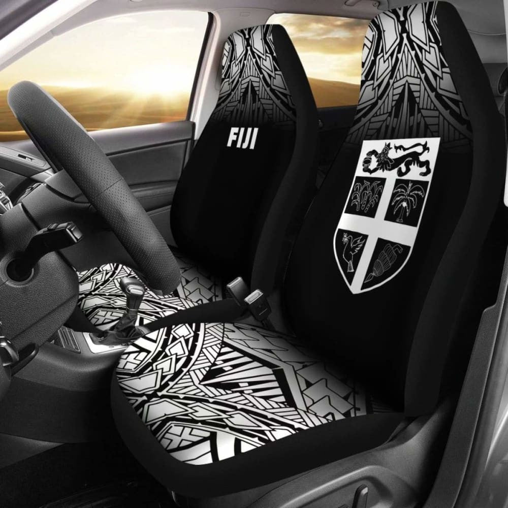 Fiji Tapa Car Seat Covers - Fiji Flag Polynesian Tattoo Fog Black -
