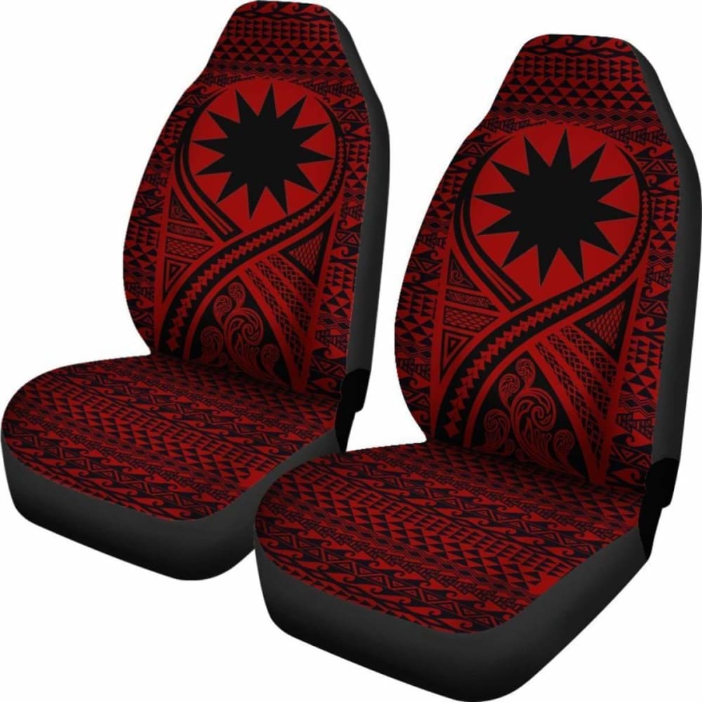 Nauru Car Seat Cover - Nauru Flag Polynesian Tattoo Red -