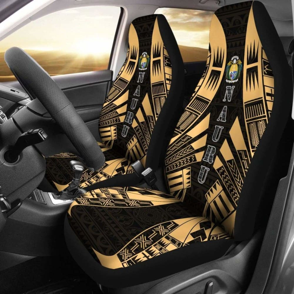 Nauru Car Seat Covers - Nauru Coat Of Arms Polynesian Tattoo Gold -