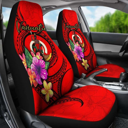 Vanuatu Polynesian Car Seat Covers - Floral With Seal Red -