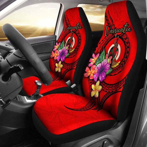 Vanuatu Polynesian Car Seat Covers - Floral With Seal Red -