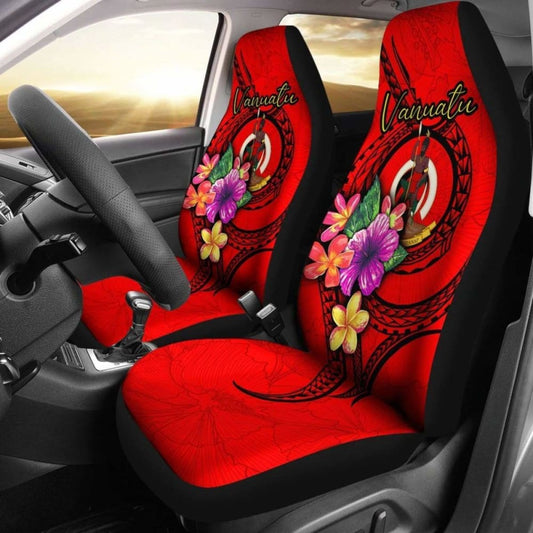 Vanuatu Polynesian Car Seat Covers - Floral With Seal Red -