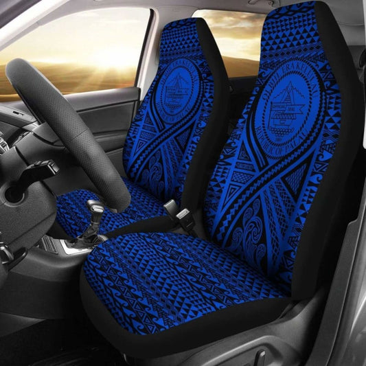 Palau Car Seat Cover - Palau Seal Polynesian Tattoo Blue -
