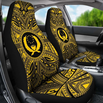 Pohnpei Car Seat Cover - Pohnpei Coat Of Arms Polynesian Gold Black