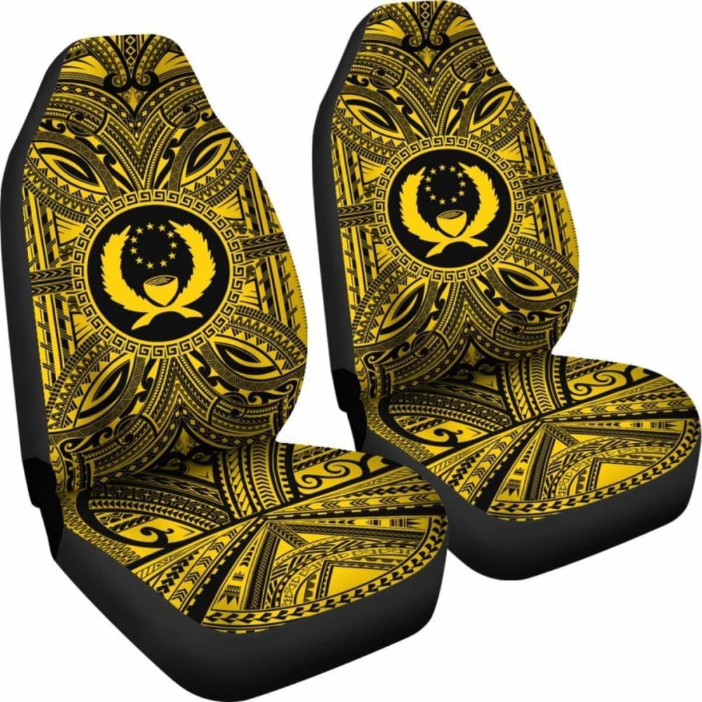 Pohnpei Car Seat Cover - Pohnpei Coat Of Arms Polynesian Gold Black