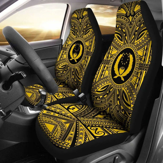 Pohnpei Car Seat Cover - Pohnpei Coat Of Arms Polynesian Gold Black