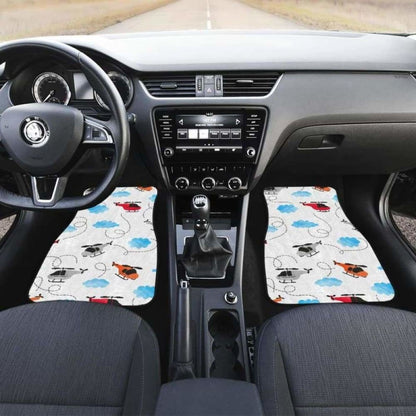 Watercolor Helicopter Cloud Pattern Front And Back Car Mats