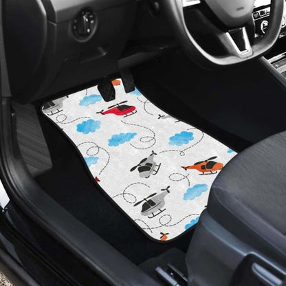 Watercolor Helicopter Cloud Pattern Front And Back Car Mats