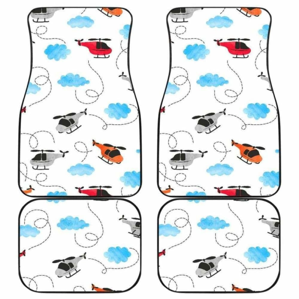 Watercolor Helicopter Cloud Pattern Front And Back Car Mats