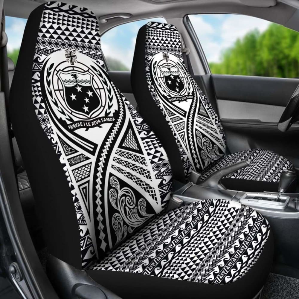 Samoa Car Seat Cover - Samoa Coat Of Arms Polynesian Tattoo Black -