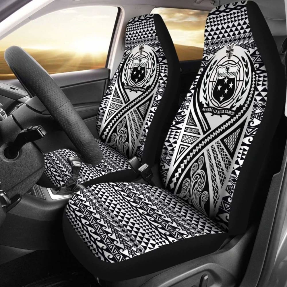 Samoa Car Seat Cover - Samoa Coat Of Arms Polynesian Tattoo Black -