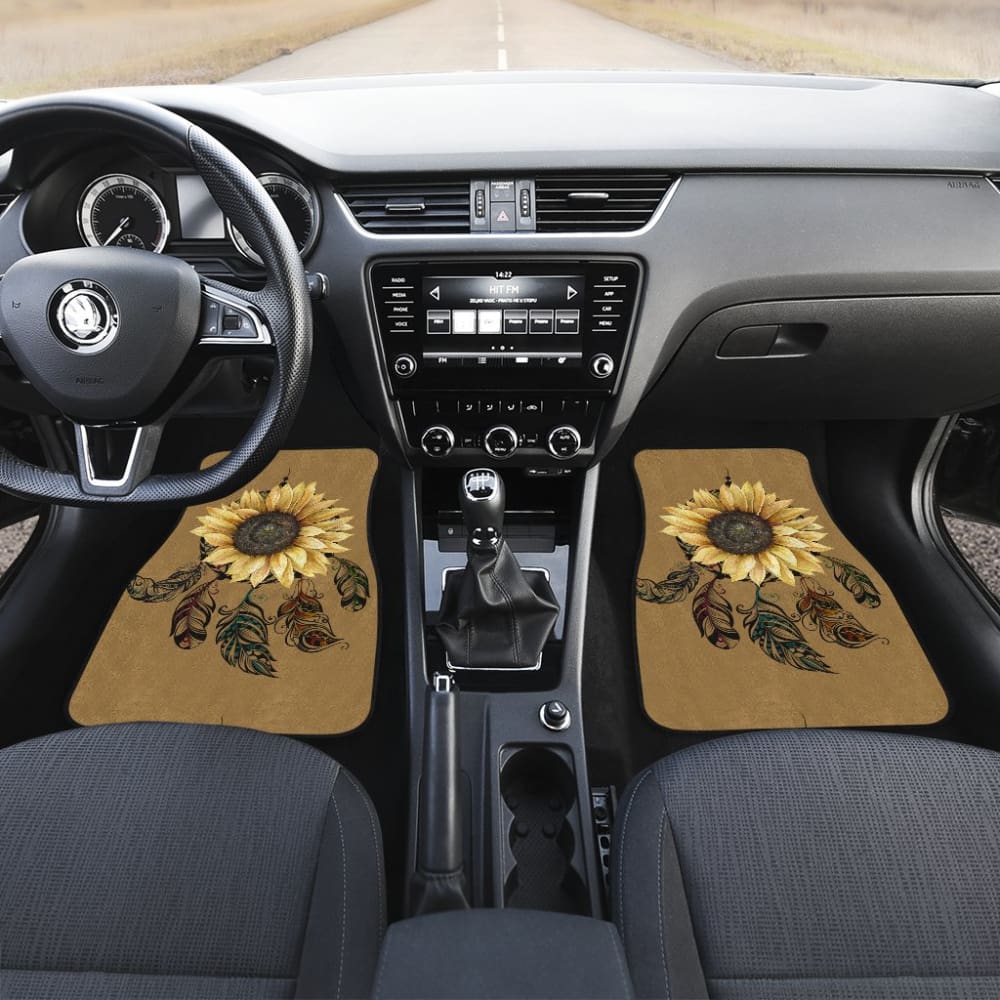Sunflower Printed Pattern Integrated Native American Dreamcatcher Car Floor Mats