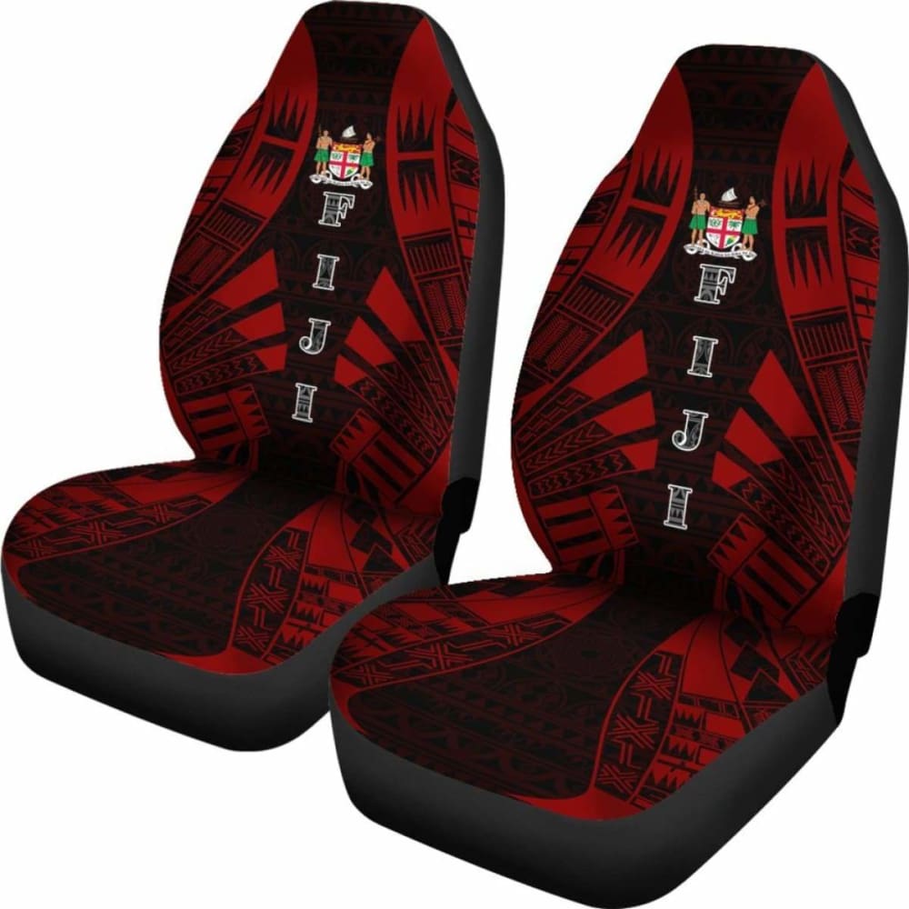 Fiji Car Seat Covers - Fiji Coat Of Arms Polynesian Tattoo Red -