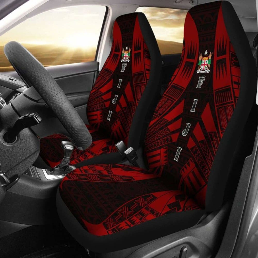 Fiji Car Seat Covers - Fiji Coat Of Arms Polynesian Tattoo Red -