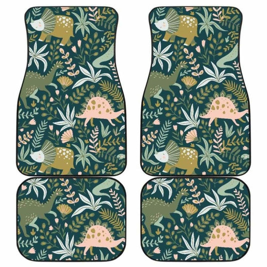 Dinosaurs Tropical Leaves Flower Pattern Front And Back Car Mats