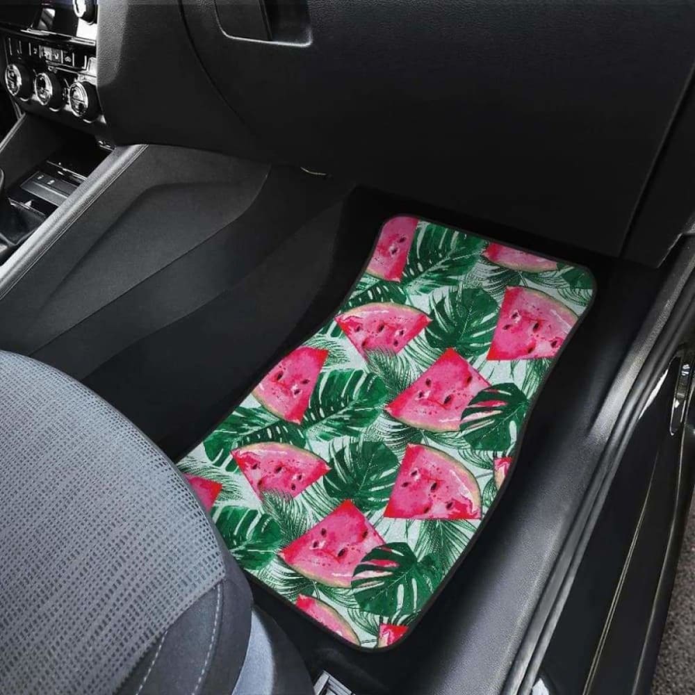 Watermelons Tropical Palm Leaves Pattern Front And Back Car Mats