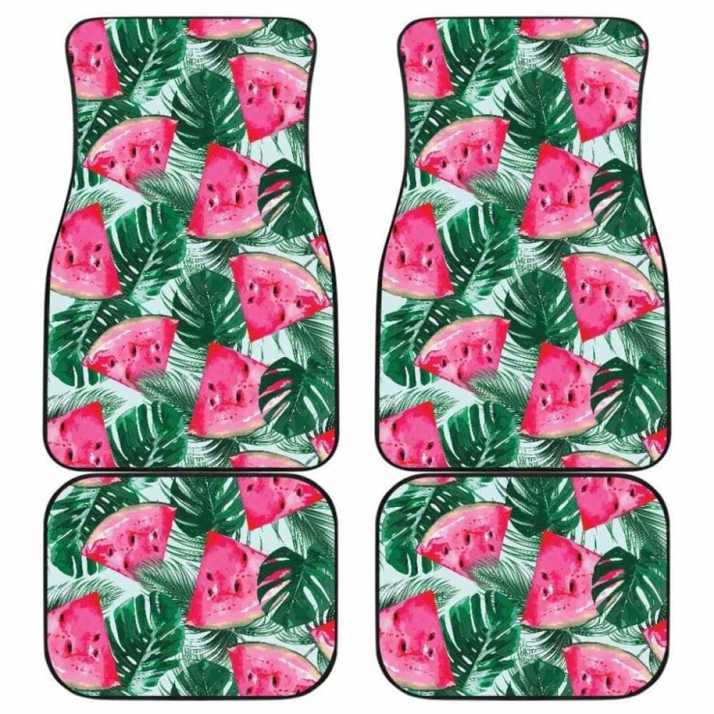 Watermelons Tropical Palm Leaves Pattern Front And Back Car Mats