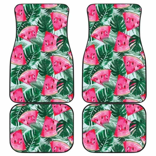 Watermelons Tropical Palm Leaves Pattern Front And Back Car Mats