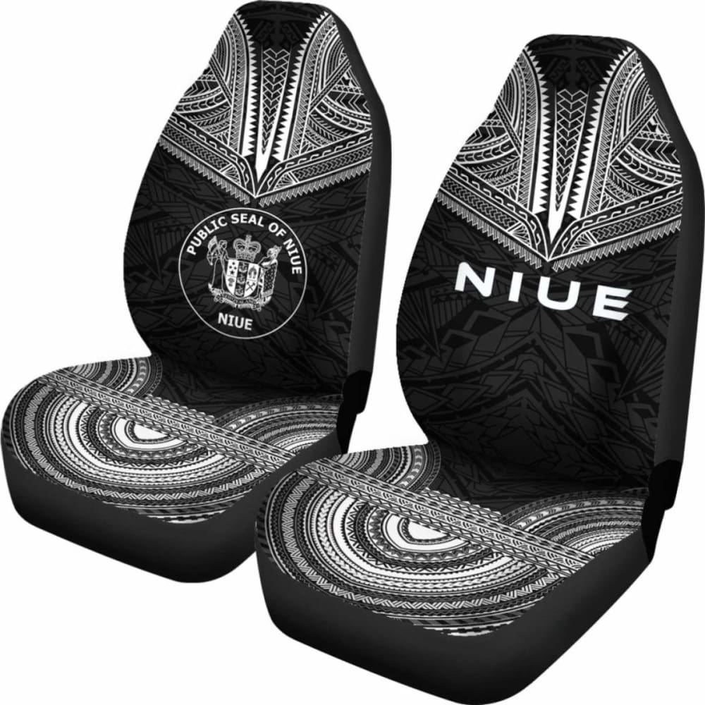 Niue Car Seat Cover - Niue Seal Polynesian Chief Tattoo Black Version -
