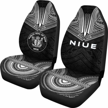 Niue Car Seat Cover - Niue Seal Polynesian Chief Tattoo Black Version -