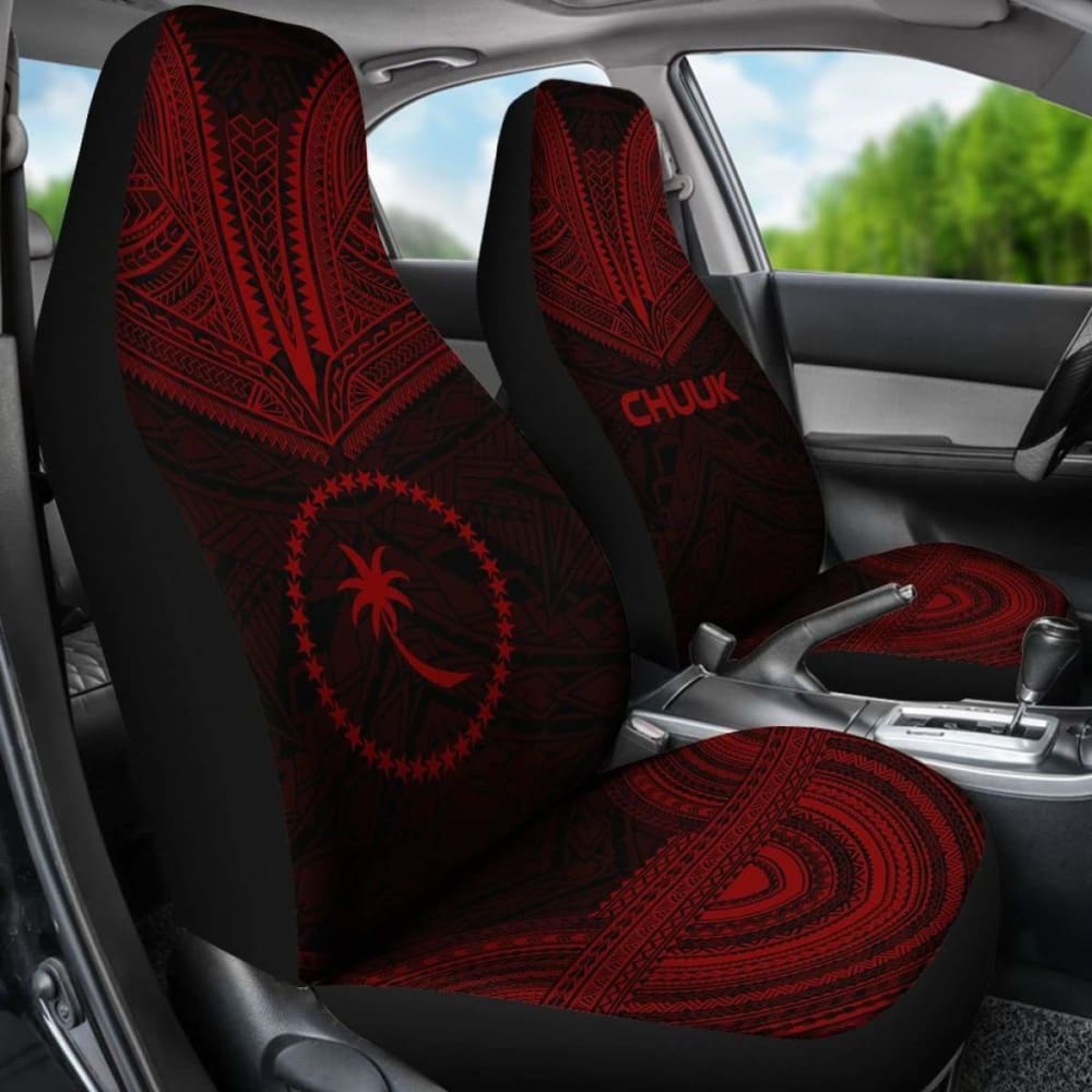 Chuuk Car Seat Cover - Chuuk Flag Polynesian Chief Tattoo Red Version -