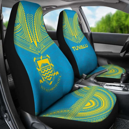 Tulu Car Seat Cover - Tulu Coat Of Arms Polynesian Chief Tattoo Light Blue Version -