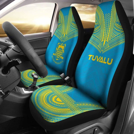 Tulu Car Seat Cover - Tulu Coat Of Arms Polynesian Chief Tattoo Light Blue Version -