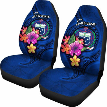 Samoa Polynesian Car Seat Covers - Floral With Seal Blue -