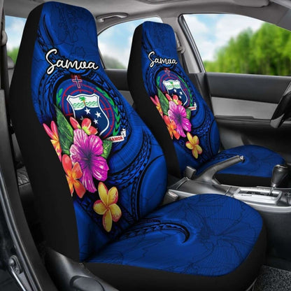 Samoa Polynesian Car Seat Covers - Floral With Seal Blue -