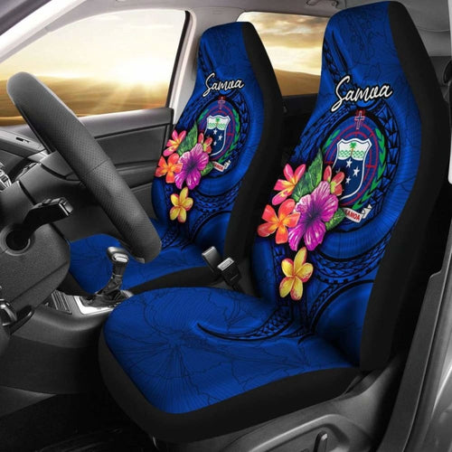 Samoa Polynesian Car Seat Covers - Floral With Seal Blue -