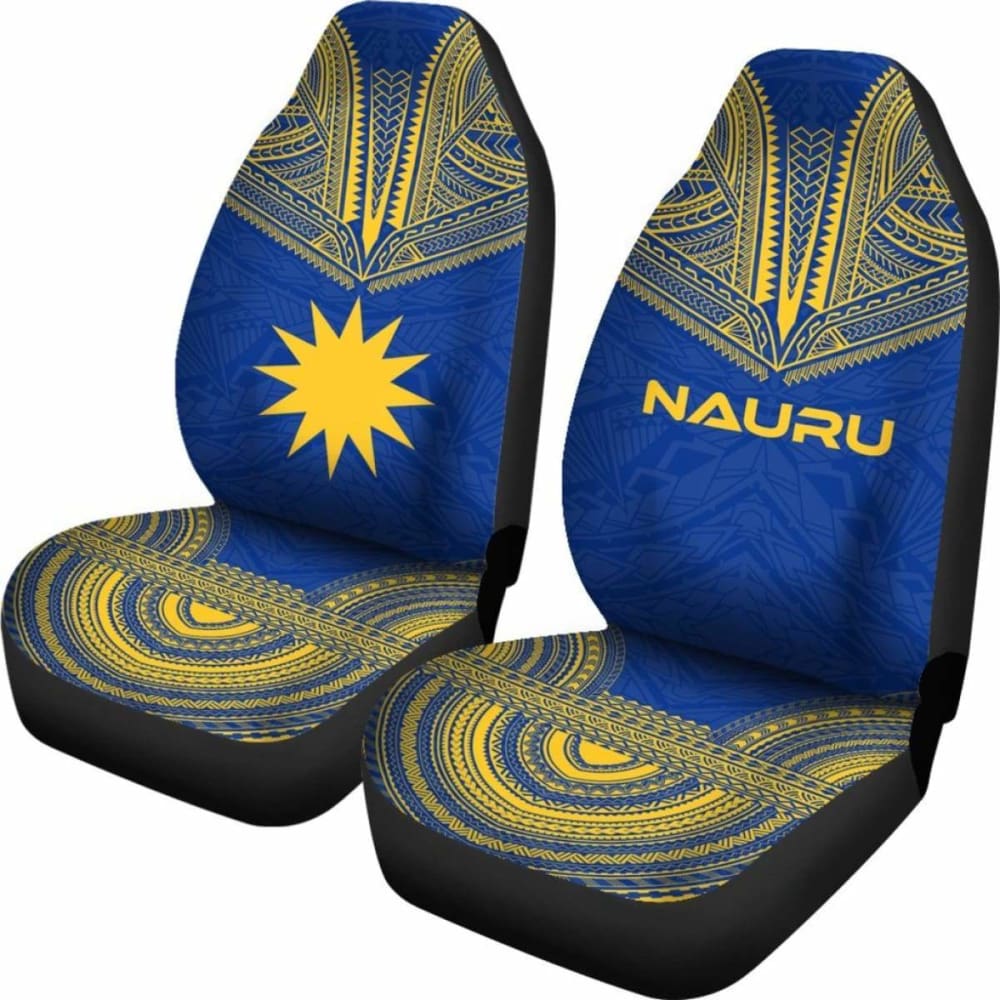 Nauru Car Seat Cover - Nauru Flag Polynesian Chief Tattoo Blue Version -